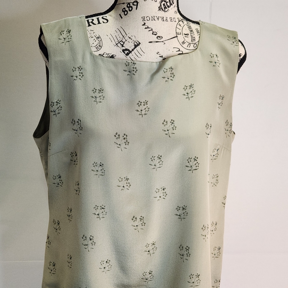 Petite Sophisticate Light Green Patterned Blouse